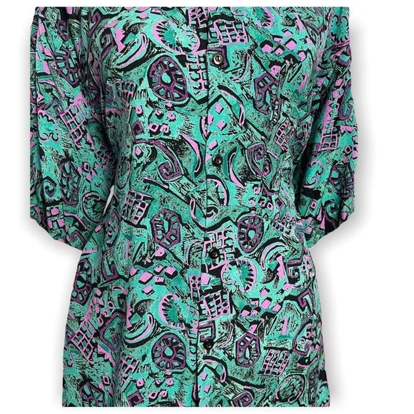 Bulletin Casual Button Up Shirt Men's Multicolor Large Retro Mixed Print Top VTG - Picture 5 of 6